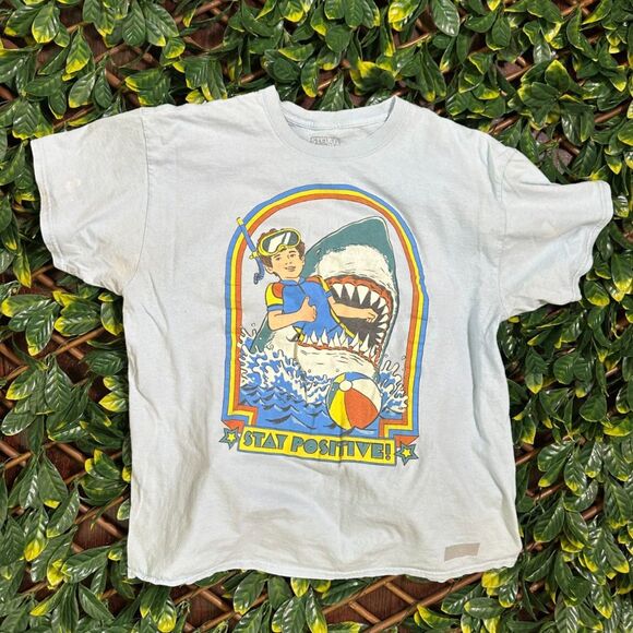 Steven Rhodes STAY POSITIVE Shark Humor T Shirt Size XL - Picture 2 of 5